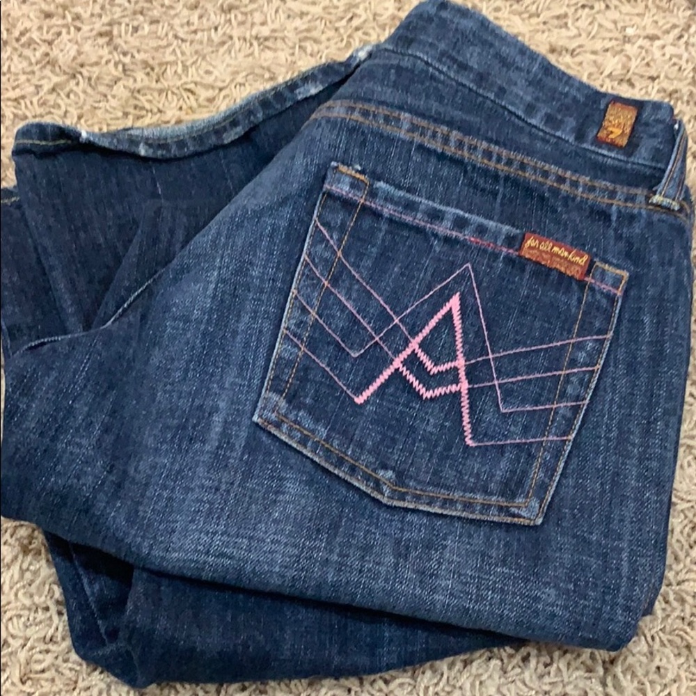 7Fam ‘A’ Pocket Flare Jeans 29 dark blue denim
